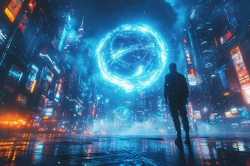 科幻都市中人物凝视神秘光环441