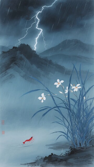 雷雨山水间的花草与红鱼024