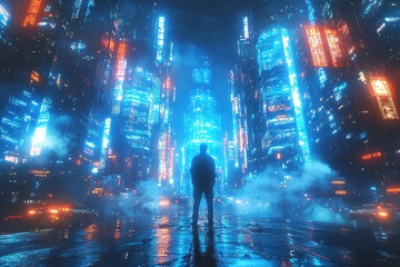 未来都市中孤身站立的人影856