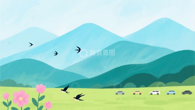 高清大图下载【趣麦麦图】-山间田野风景插画297
