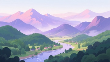 山间河谷风景插画809