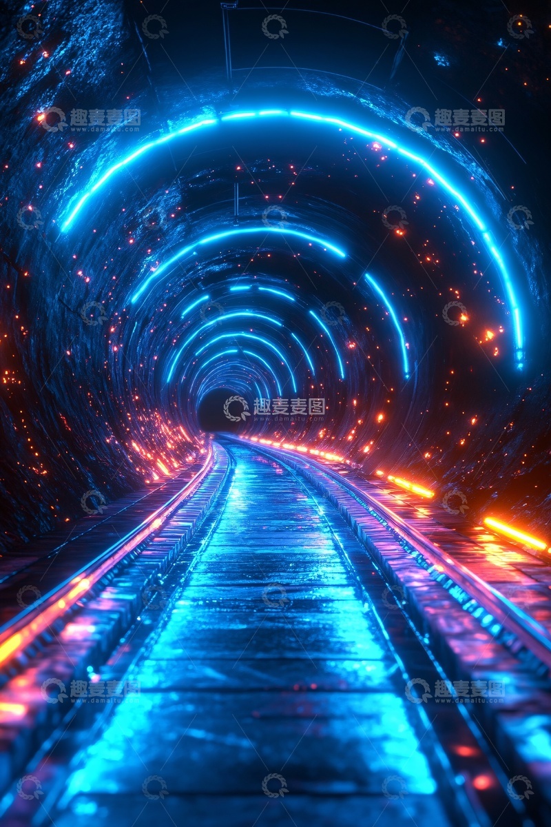 高清大图下载【趣麦麦图】-科幻感霓虹隧道轨道景象575