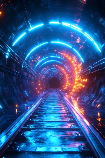 霓虹闪耀的科幻铁路隧道635