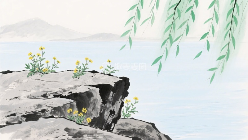 高清大图下载【趣麦麦图】-水墨风格山水花草景致074