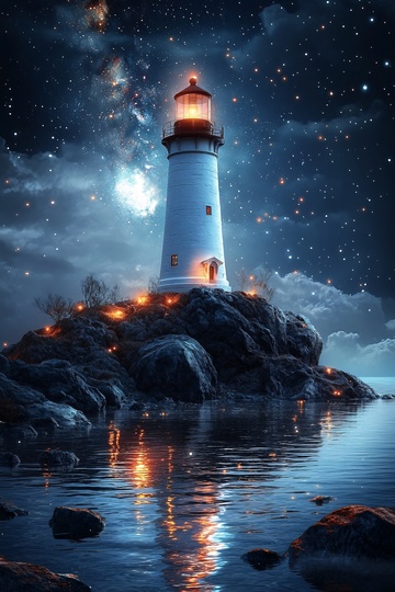 星空下的灯塔夜景734