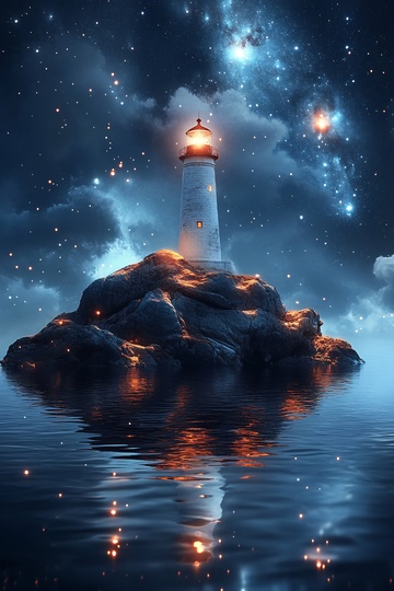 星空下的海上灯塔076