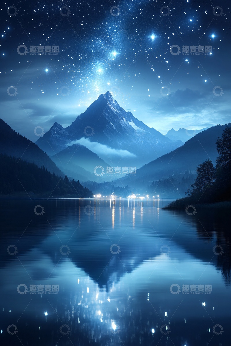 高清大图下载【趣麦麦图】星空下的静谧山水夜景435