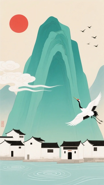 中式山水村落插画539