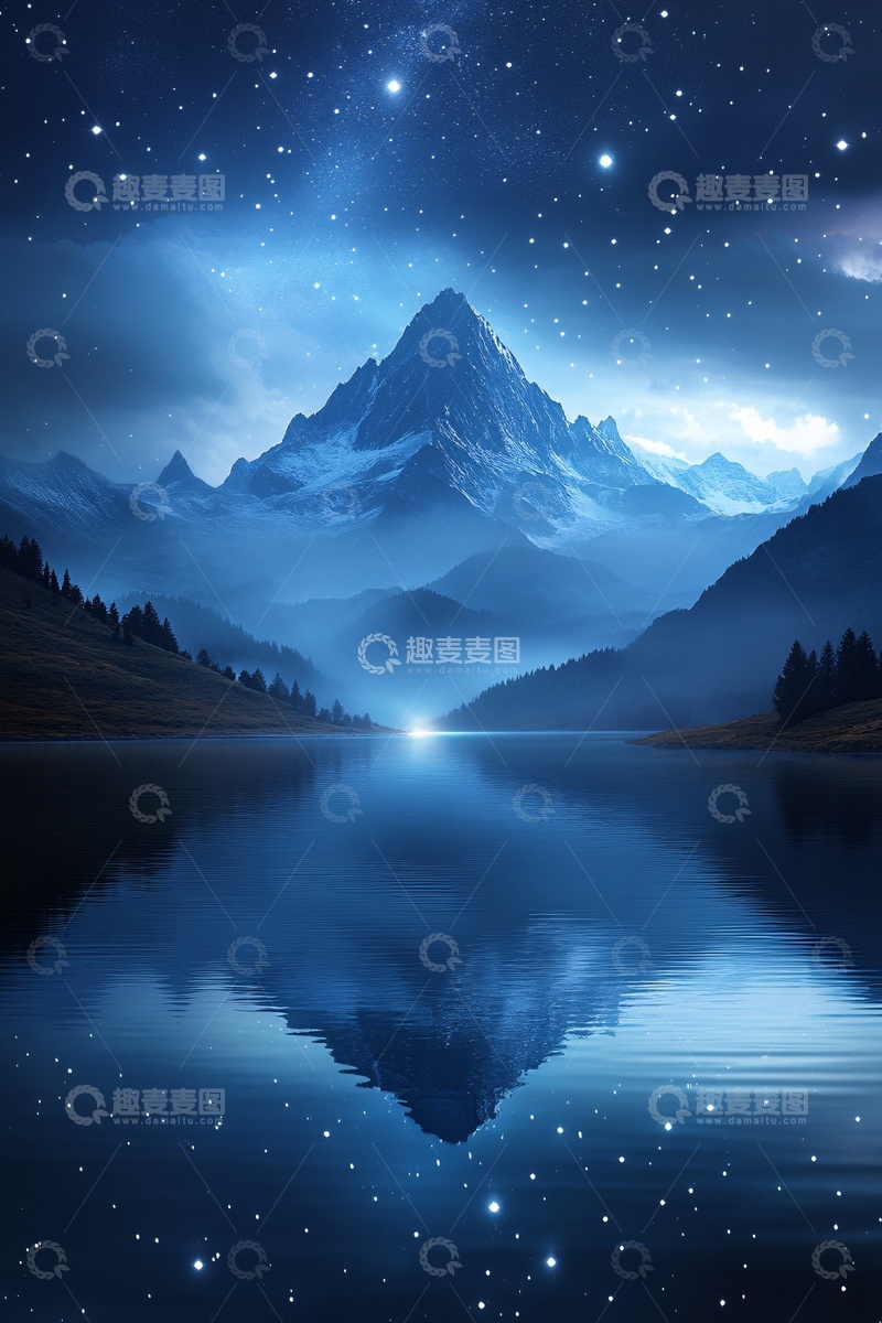 高清大图下载【趣麦麦图】星空下的静谧雪山湖泊830