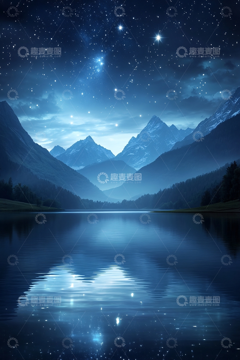 高清大图下载【趣麦麦图】星空下的山水湖泊美景016