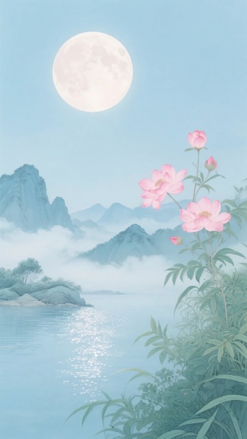 月夜江畔花卉山水景致184
