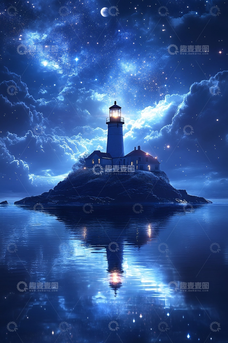 高清大图下载【趣麦麦图】-星空下的灯塔夜景991