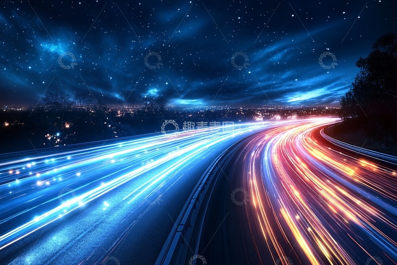 高清大图下载【趣麦麦图】-夜空下的公路光轨美景458