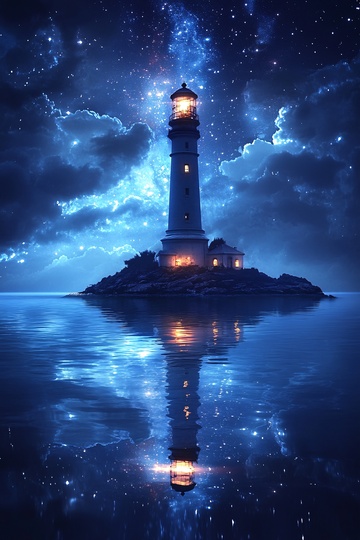 星空下的灯塔夜景753