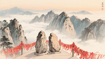 山间景观与祈福红绸307