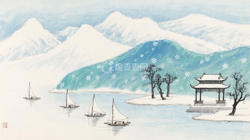 高清大图下载【趣麦麦图】-冬日雪景山水帆船图024
