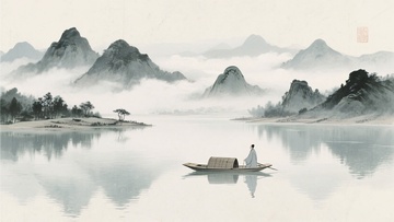 山水间孤舟上的独行者165