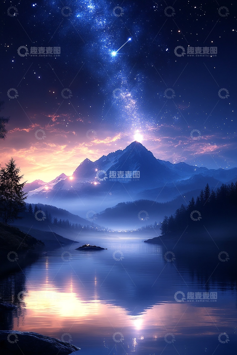 高清大图下载【趣麦麦图】梦幻星空下的山水夜景952