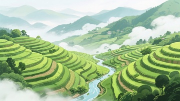 山间梯田插画美景284
