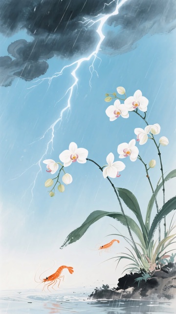 雷电下的兰花与游虾景象969