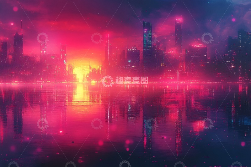 高清大图下载【趣麦麦图】-绚丽霓虹下的城市夜景397