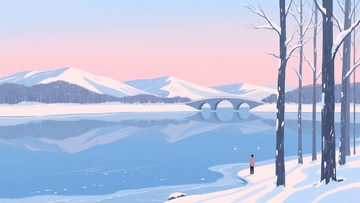 冬日雪景中的湖泊与桥梁004