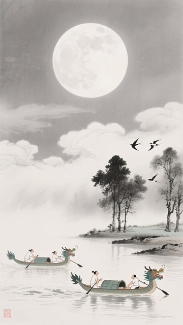 月夜江上龙舟图574