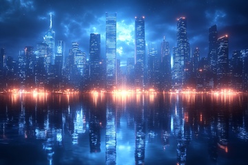 城市夜景灯光倒影画面936