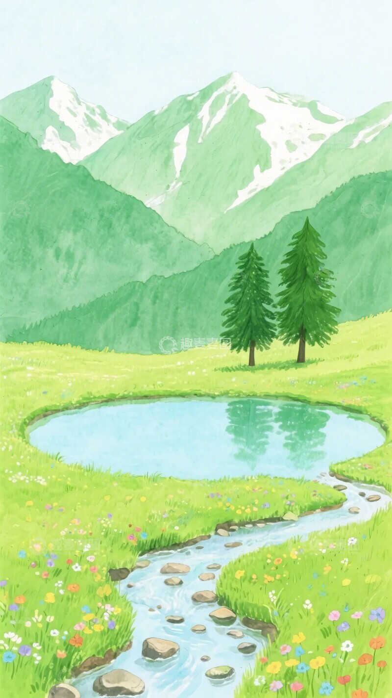 高清大图下载【趣麦麦图】山间草地中的湖泊与溪流984