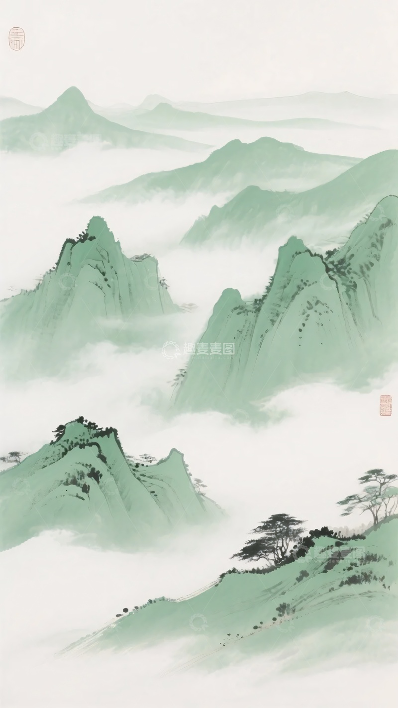 高清大图下载【趣麦麦图】-水墨青绿山水风景图010