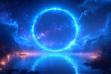 梦幻蓝色发光圆环夜空景象164