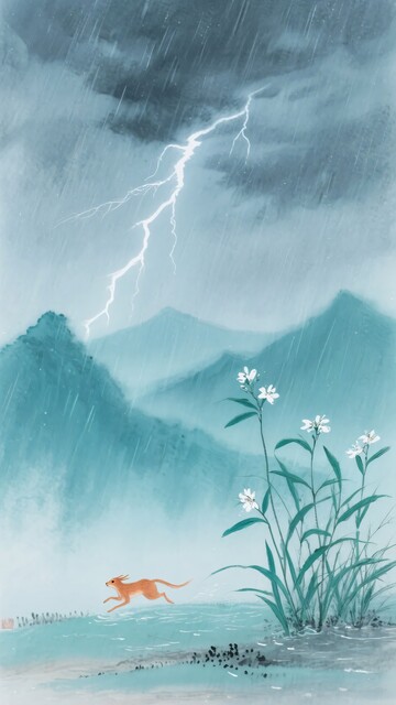 雨中闪电下的山间奔跑动物172