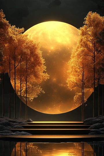 月夜下的树林与倒影美景407