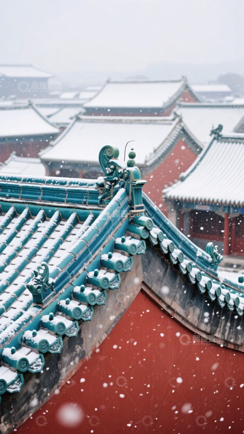 高清大图下载【趣麦麦图】-故宫雪景中式建筑屋顶特写678
