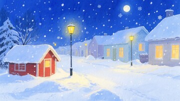冬日雪夜温馨小镇景象741