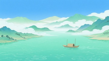 山水间的孤舟插画291