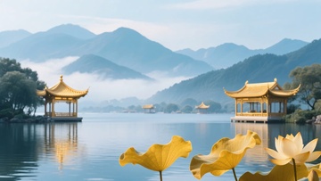 山水间的中式亭阁风景836