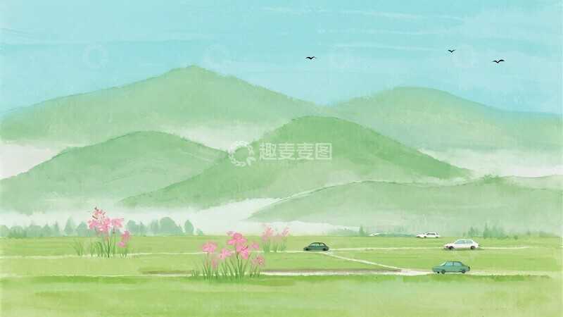 高清大图下载【趣麦麦图】-清新山水间的公路与车辆图景560