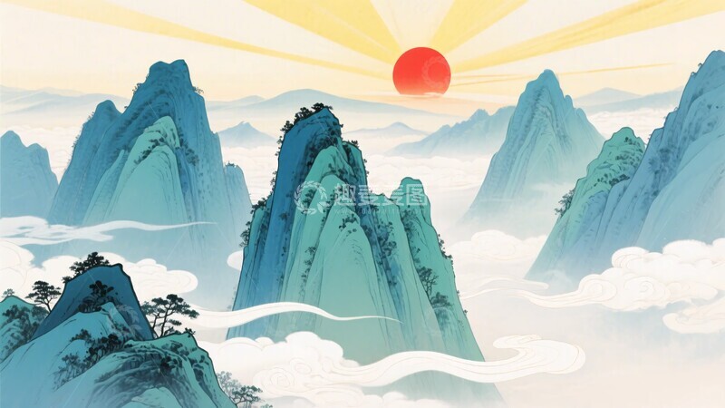高清大图下载【趣麦麦图】-日出下的壮美群山644