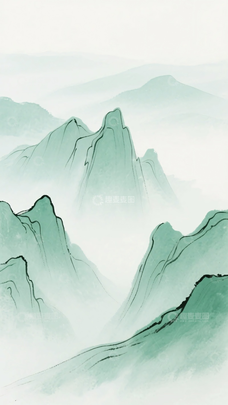 高清大图下载【趣麦麦图】-水墨风格青绿山水图景729
