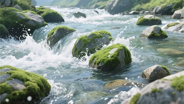 溪流中布满青苔的石头景观156
