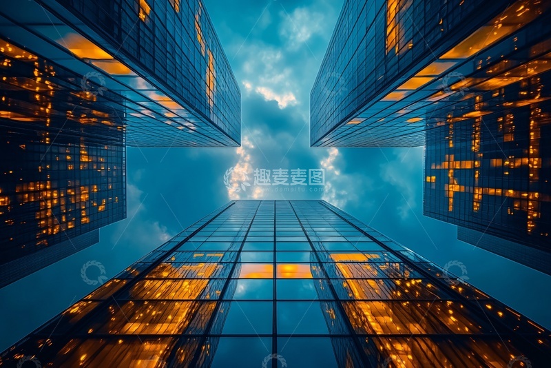高清大图下载【趣麦麦图】-仰视视角下的现代高楼夜景601