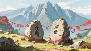 山间刻字巨石风景图517