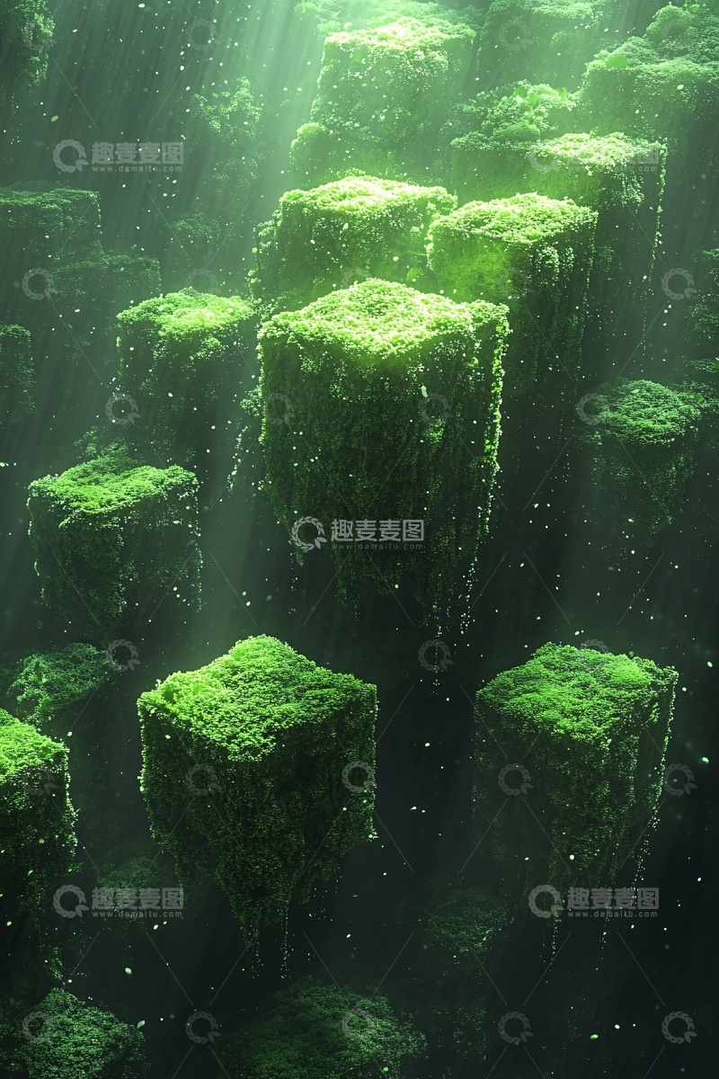 高清大图下载【趣麦麦图】海底长满青苔的绿色方块景观618