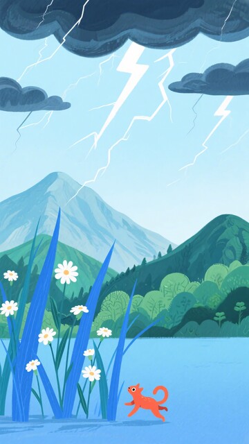雷雨下的山水与动物景象255