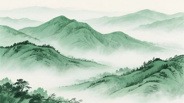 水墨风格的连绵青山景象994