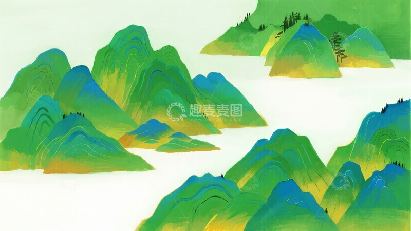 高清大图下载【趣麦麦图】-青绿山水插画354