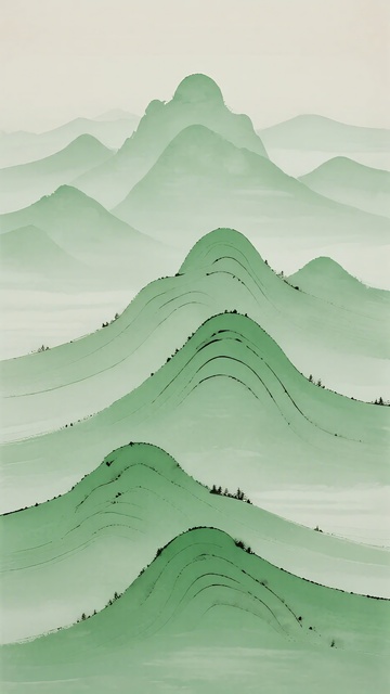 水墨风格青绿山峦插画687