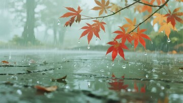 雨中红枫叶的唯美景象527