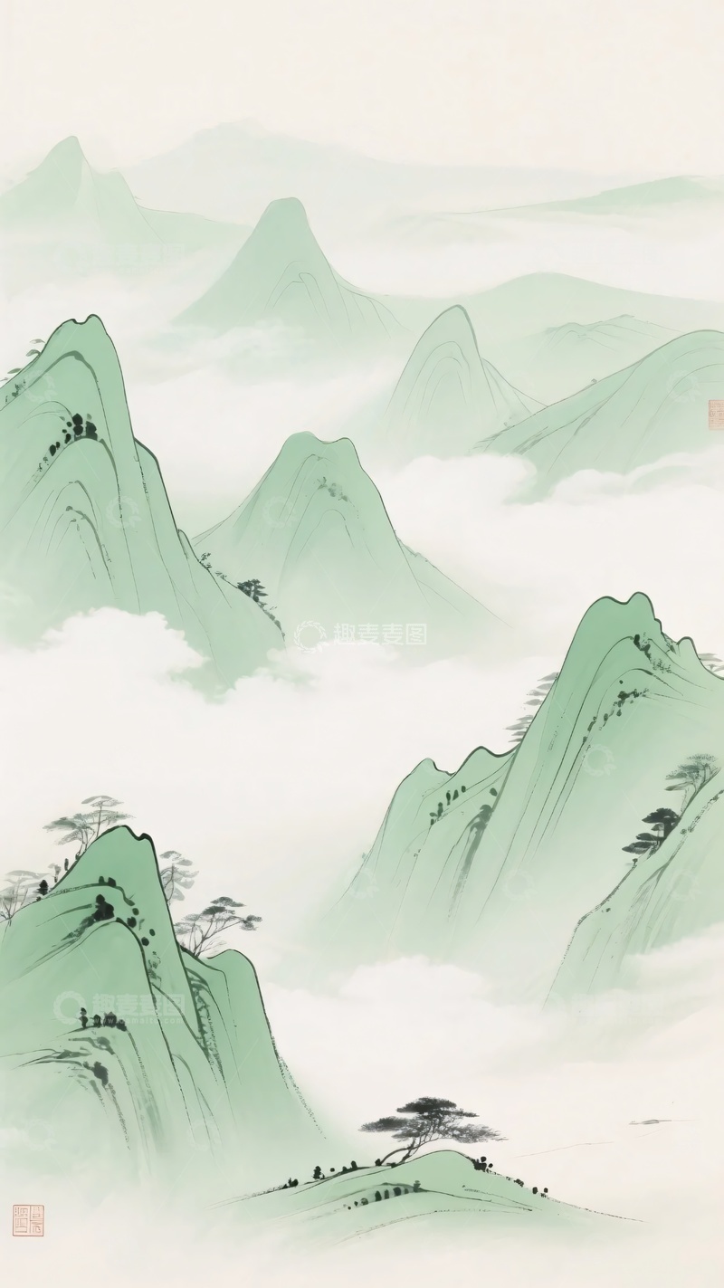 高清大图下载【趣麦麦图】-中式青绿山水意境图416